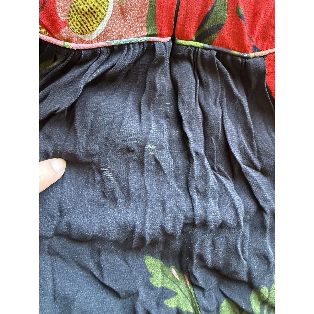 FARM RIO Anthropologie Floral Maxi Dress Black Red Long Sleeve XS - Picture 13 of 15